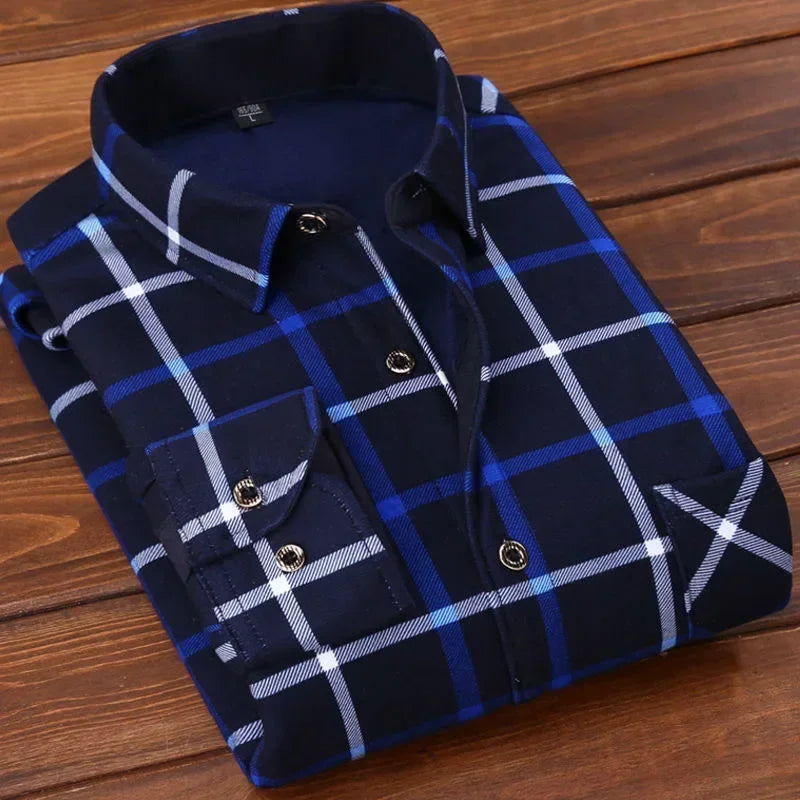 2024 Men's Plaid Flannel Fur Lined Thick Formal Shirts - Premium shirt from Craftklart Dropship - Just $5.39! Shop now at Craftklart.store