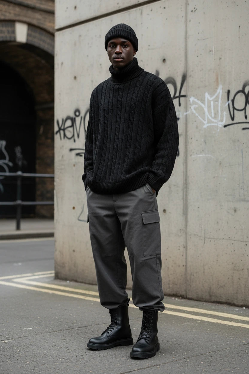 Craftklart Men's Turtleneck Knit Sweater — Skinny Fit | Solid Colour Pullover