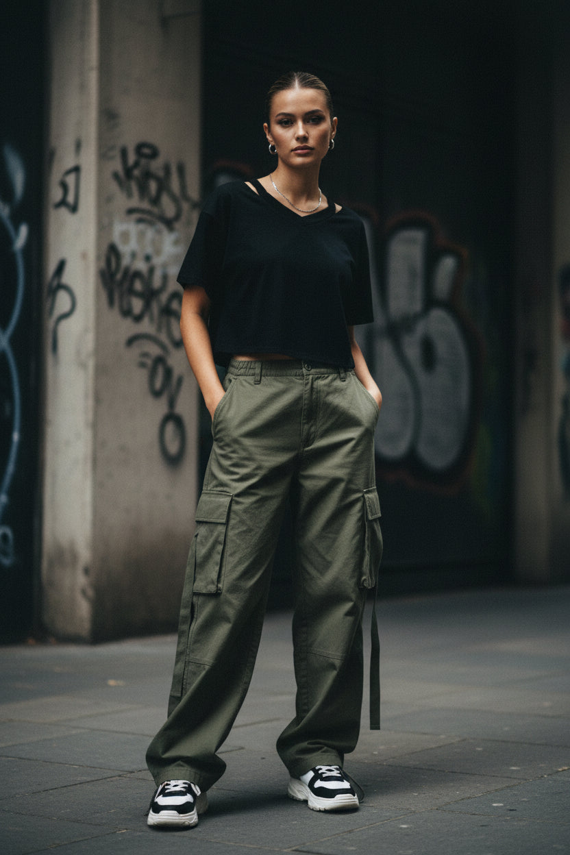 Cropped V-Neck Tee — Women's Short Sleeve