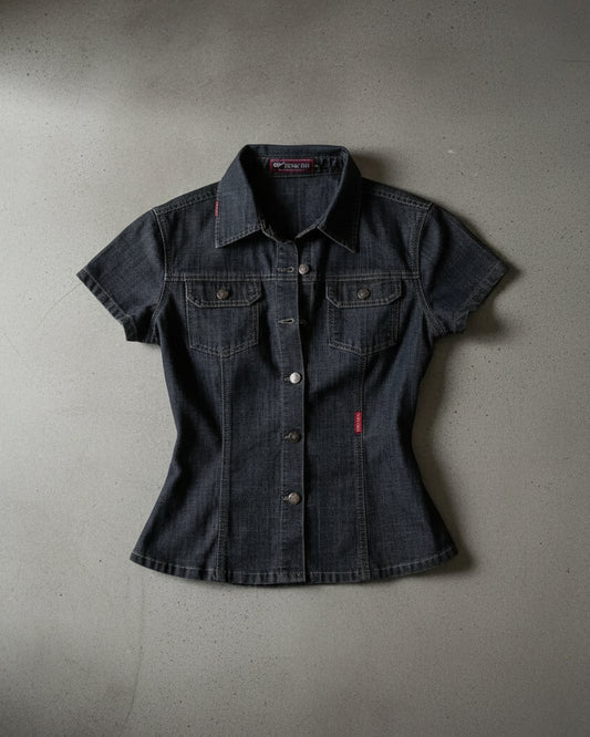 Denim Crop Shirt — Button-Up Short Sleeve