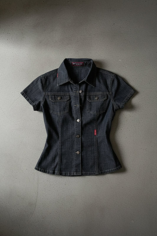 Denim Crop Shirt — Button-Up Short Sleeve