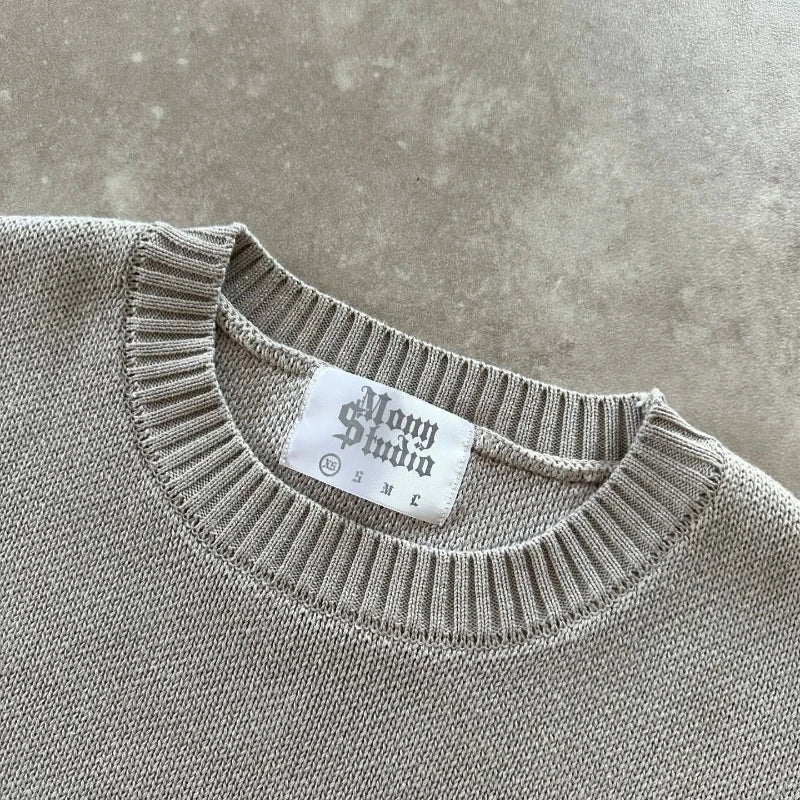 Y2K Dollar Grey Knitted  Long Sleeve Sweater - Craftklart.store