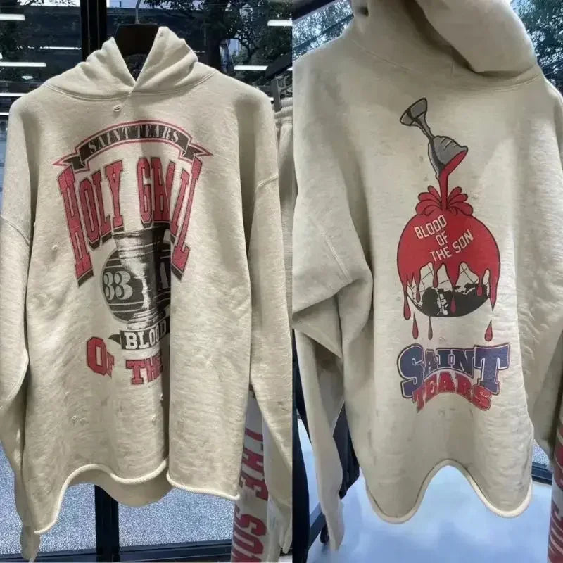 Heavyweight Cotton Black Saint Hoodies Set Hiphop Street Sheep Retro Print Letter Slogan Hoody Casual Pants Men Women Tracksuit