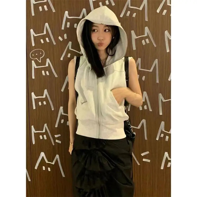 Japanese Women's Vintage Hooded Tank Top - Premium Hoodie from Craftklart Dropship - Just $19.18! Shop now at Craftklart.store