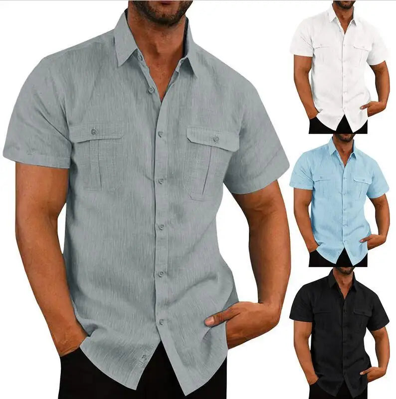 Men's  New Cotton Linen Short-Sleeved Shirts - Premium Shirt from Craftklart Dropship - Just $11.13! Shop now at Craftklart.store