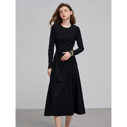 Urban Women's Back Waist Hollow Out Strap Medium Long Slim Black Dress