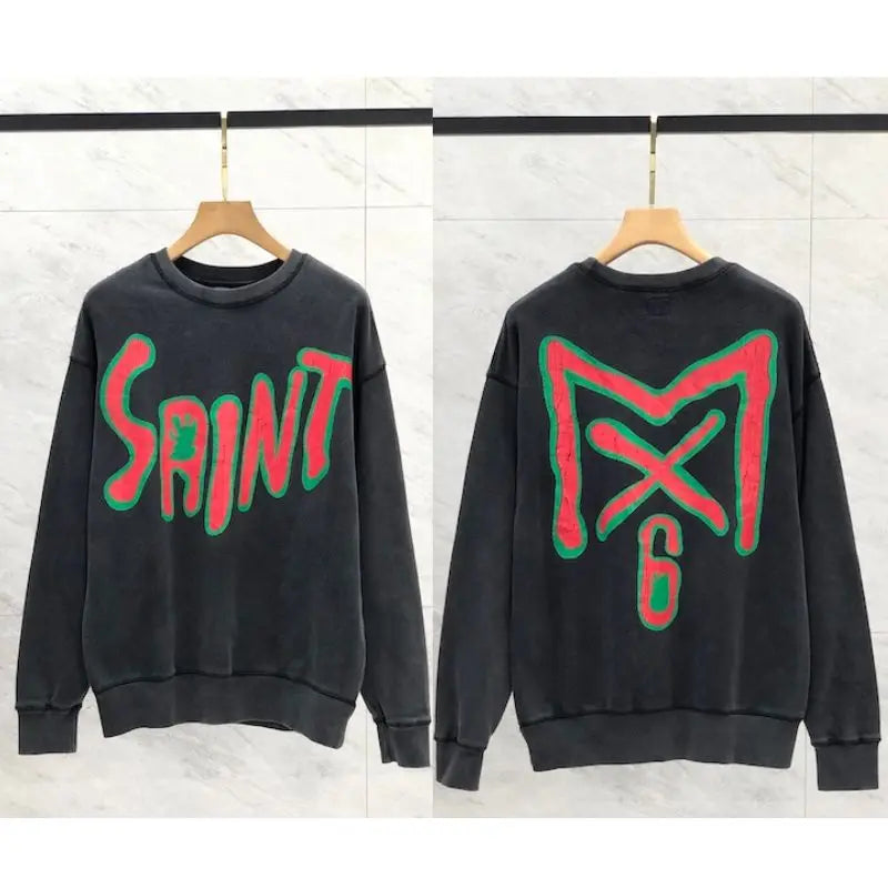 Heavyweight Cotton Black Saint Hoodies Set Hiphop Street Sheep Retro Print Letter Slogan Hoody Casual Pants Men Women Tracksuit