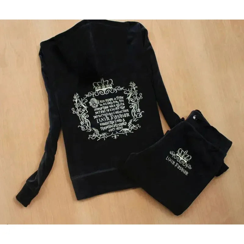 2026 New  Spring Fall Women Warm 2 Piece Velvet Masonry Crown Tracksuit Casual Elegant Ladies 2026  Cosziy - Craftklart.store