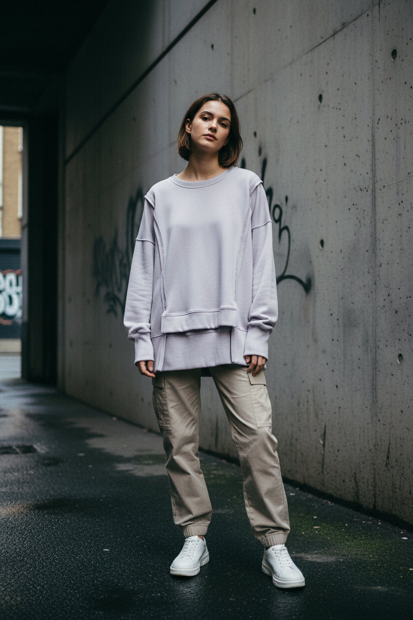 Oversized Cotton Sweatshirt — Open Side Patchwork | Craftklart