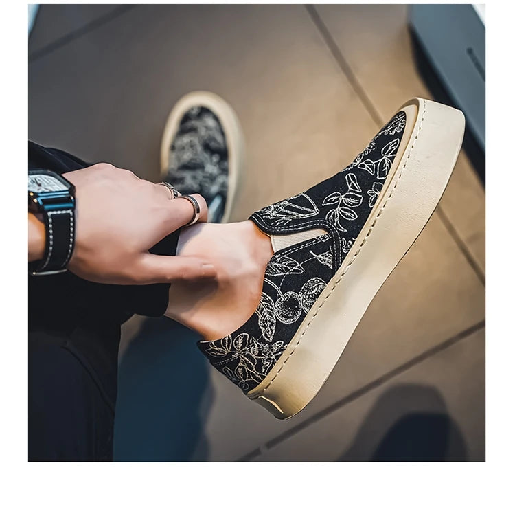 Men's Canvas Floral Thick Sole Loafers