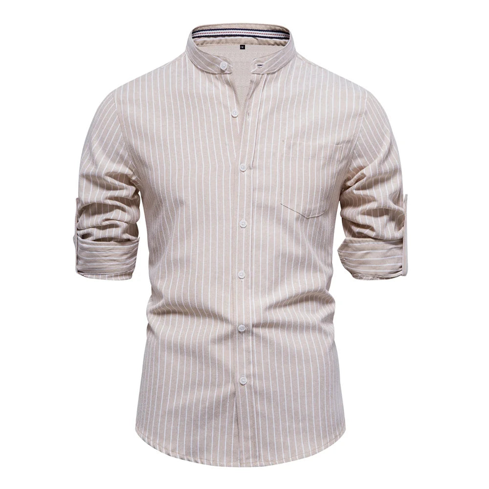 Men's Cotton Stand Collar Long-sleeved Shirts