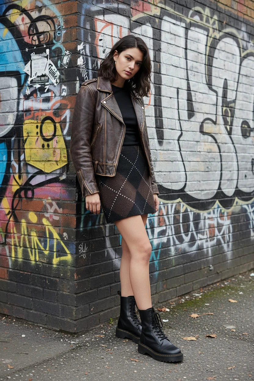 Craftklart Plaid Knit Co-ord Set — Cardigan, Crop Top & Mini Skirt