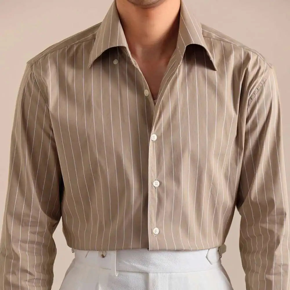 Cotton Blend Striped Italian Styled Urban Casual Long Sleeved Shirt