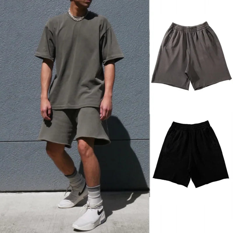 Craftklart men's cotton drawstring shorts with a loose fit, ideal for streetwear, shown in a casual front view image.