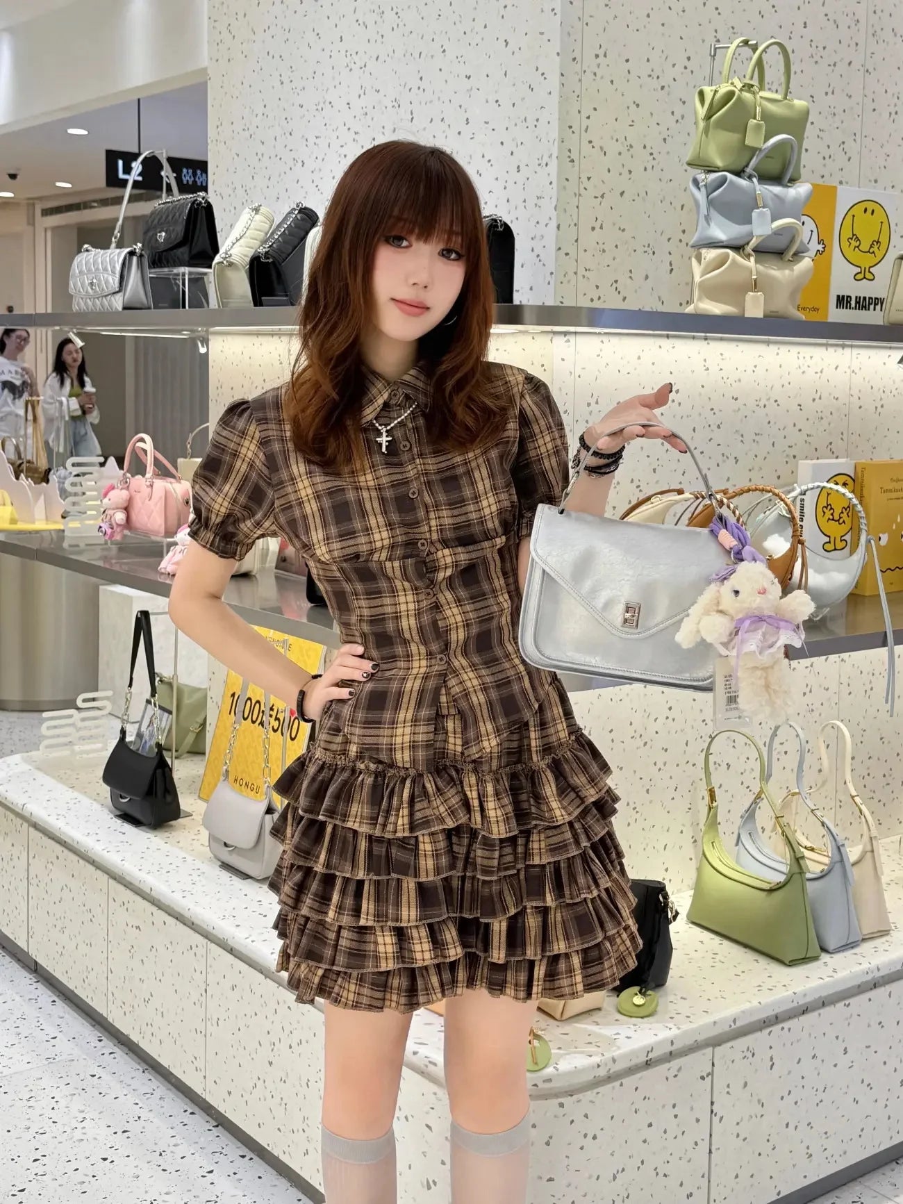 Y2K plaid mini dress 2-piece set from Urban Fashion & Streetwear, featuring a stylish skirt and top in vibrant plaid pattern.