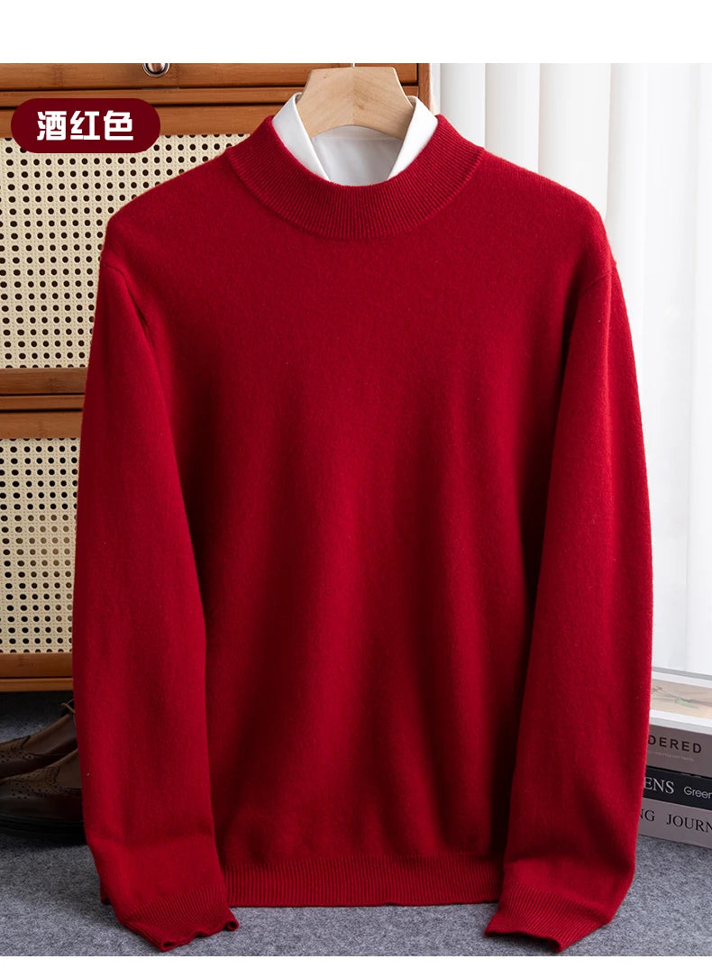 New Fashion Men's 100% Wool Pullover Half-high Collar Sweater - Craftklart.store