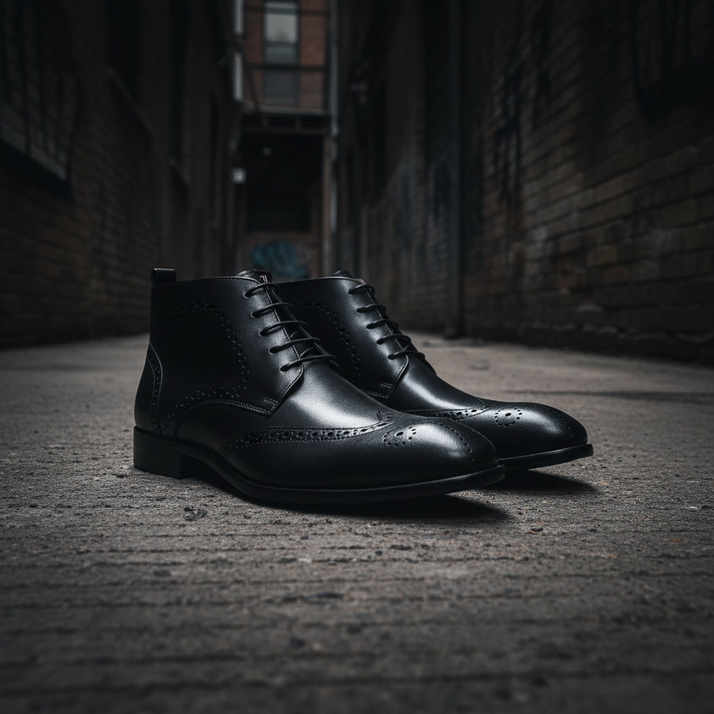 Urban Form Men's Handmade Leather Ankle Boot — Wingtip Dress