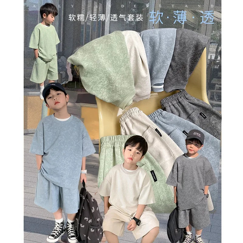 Boys Korean Loose Shirts+shorts 2pcs/set - Premium Kids clothes from Craftklart.store - Just $28! Shop now at Craftklart.store
