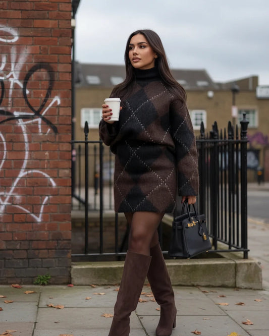 Craftklart Plaid Knit Co-ord Set — Cardigan, Crop Top & Mini Skirt