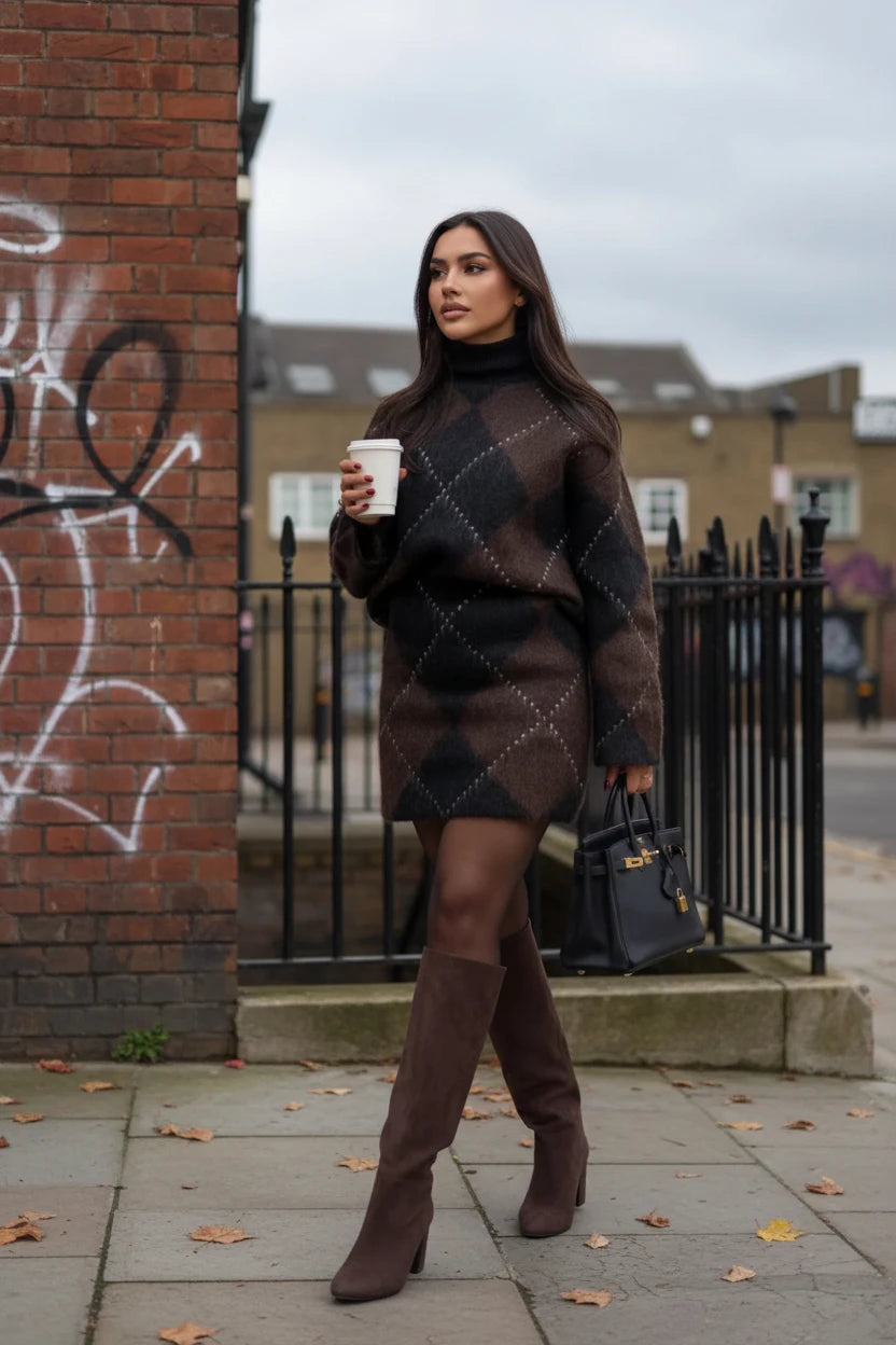Craftklart Plaid Knit Co-ord Set — Cardigan, Crop Top & Mini Skirt