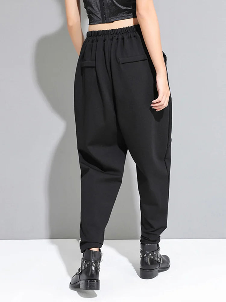 High Elastic Waist Black Asymmetric Casual Pants - Premium Pants from Craftklart Dropship - Just $26.15! Shop now at Craftklart.store