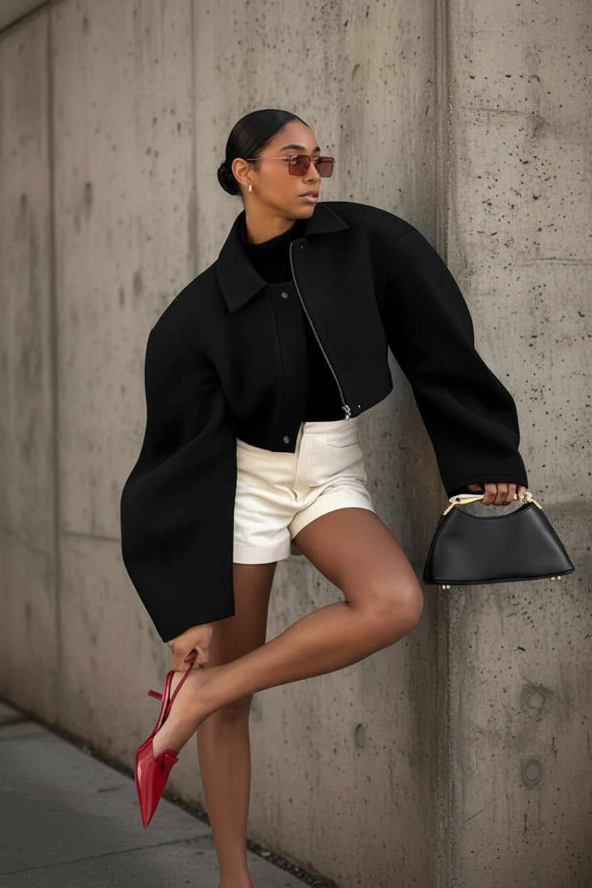 Cropped Lapel Bomber Jacket — Women's