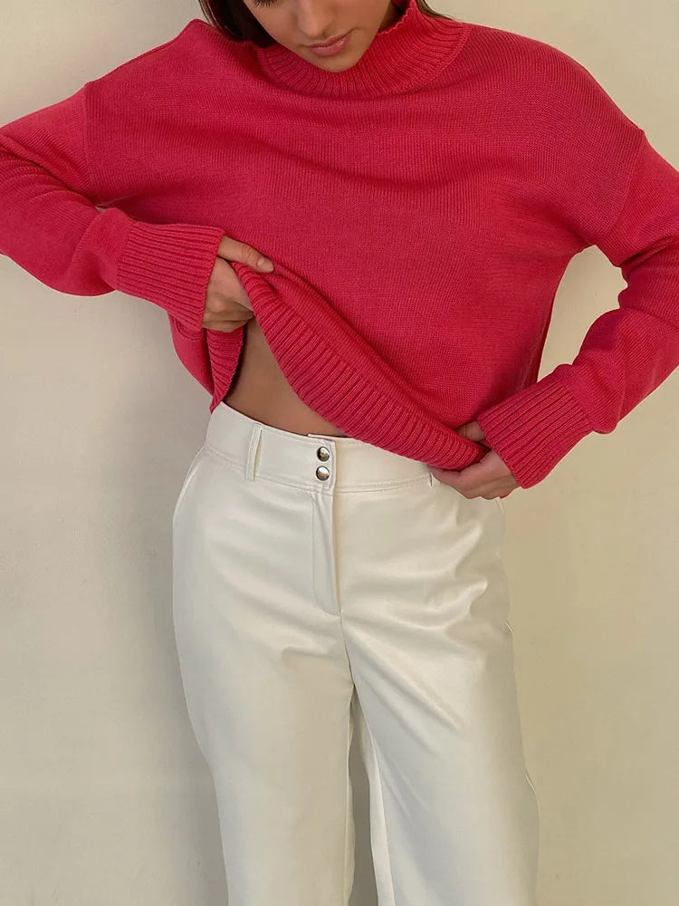 Women's Thick Sweaters Oversize Turtleneck Women Winter Warm White Pullovers Knitted High Neck Oversized Sweater For Women Tops - Craftklart.store