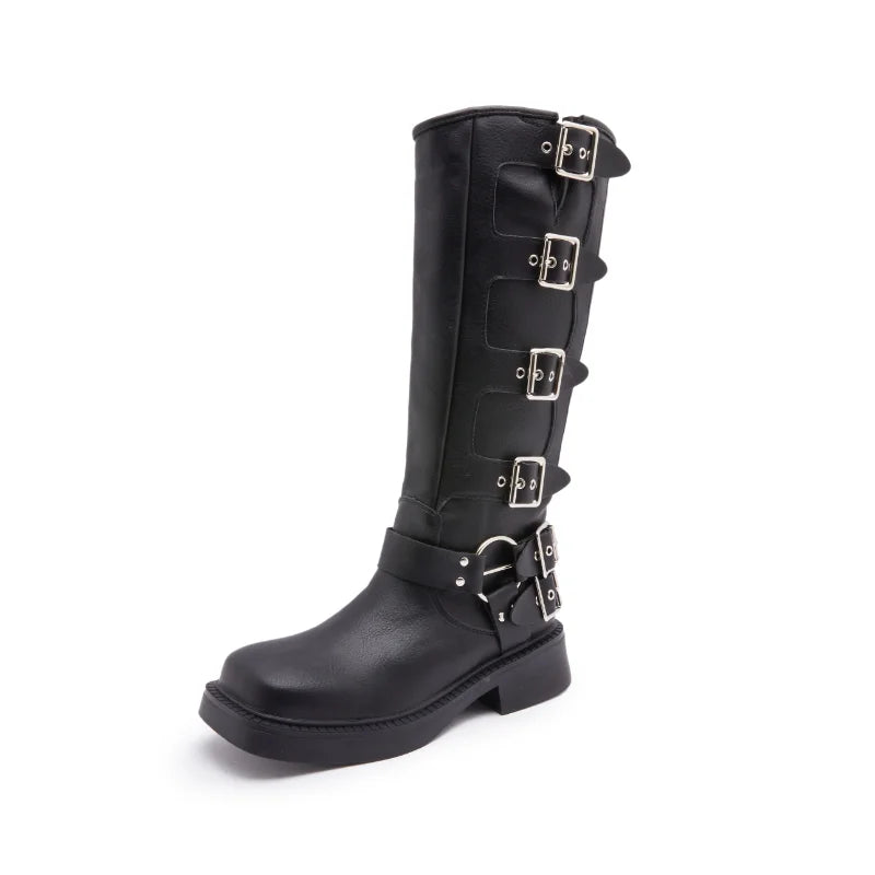 Women's Branded Leather Knight Boots Women Square Toe High Buckle Boots - Premium Boots from Craftklart Dropship - Just $49.89! Shop now at Craftklart.store