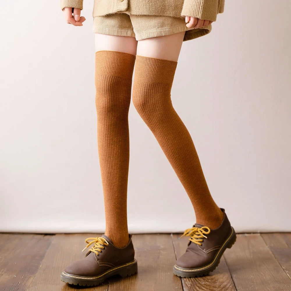 Cotton Knitting Women Stockings JK Japanese Style Girls Cute Long Socks Thigh High Stockings Fashion Solid Color Knee High Socks - Craftklart.store