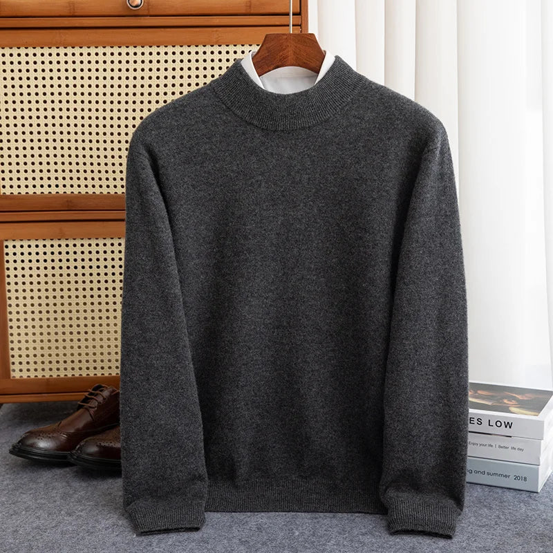 New Fashion Men's 100% Wool Pullover Half-high Collar Sweater - Craftklart.store