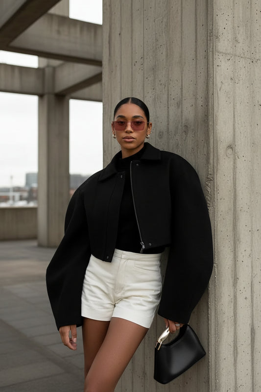 Cropped Lapel Bomber Jacket — Women's