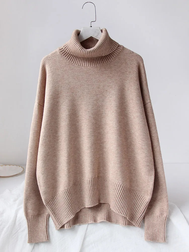 Women's Thick Sweaters Oversize Turtleneck Women Winter Warm White Pullovers Knitted High Neck Oversized Sweater For Women Tops - Craftklart.store