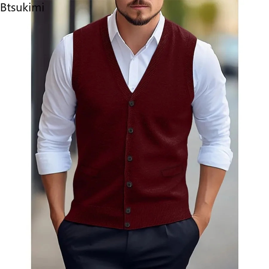 Men's Knit Sweater Vest — V-Neck Sleeveless Pullover