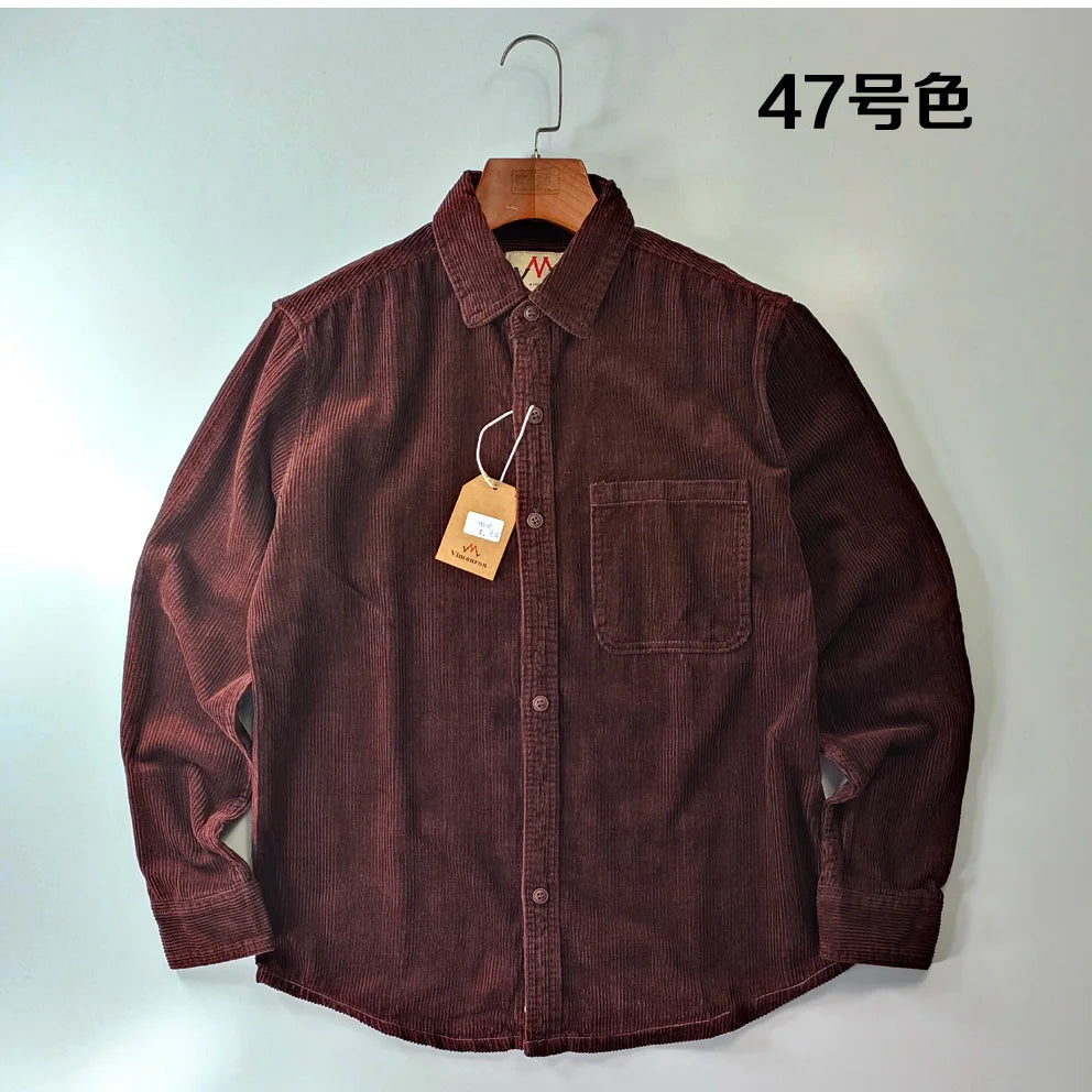 Corduroy Men's Fashion 100% Cotton Washed Single Pocket Shirt