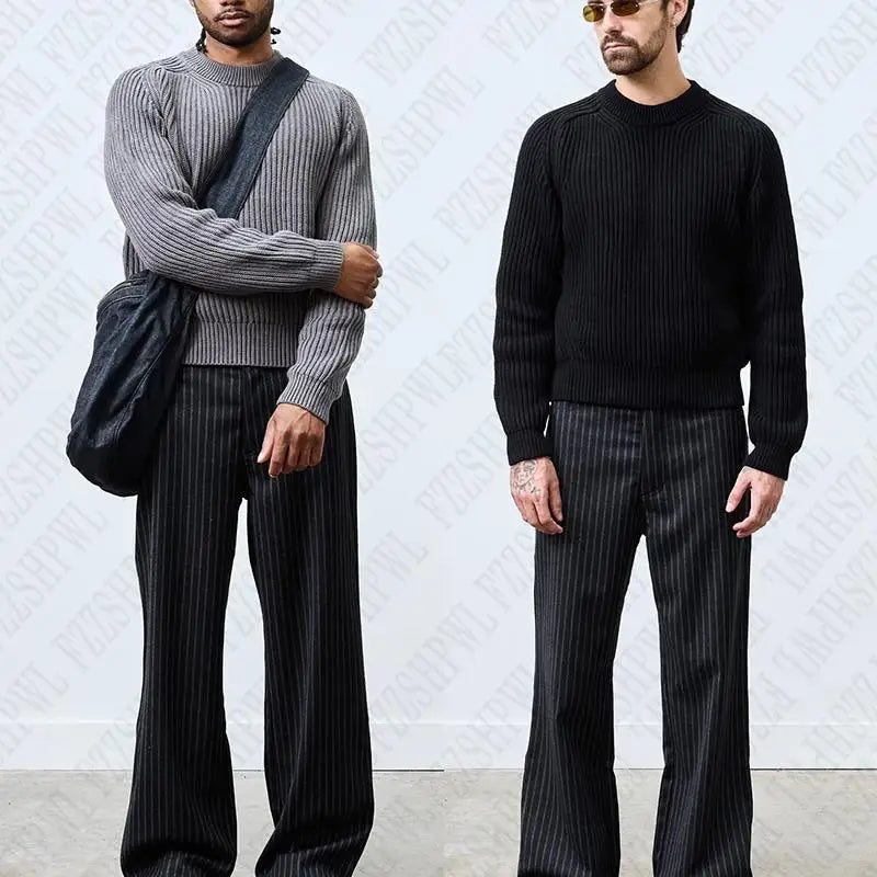 Y2k Men Solid Color Hip Hop Knitted Sweater - Craftklart.store