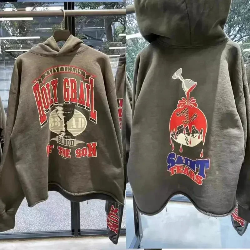 Heavyweight Cotton Black Saint Hoodies Set Hiphop Street Sheep Retro Print Letter Slogan Hoody Casual Pants Men Women Tracksuit