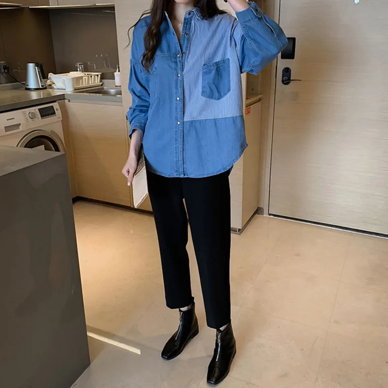 Blue Denim Shirt Women Batwing Sleeve Asymmetrical Shirt - Premium shirt from Craftklart Dropship - Just $21! Shop now at Craftklart.store