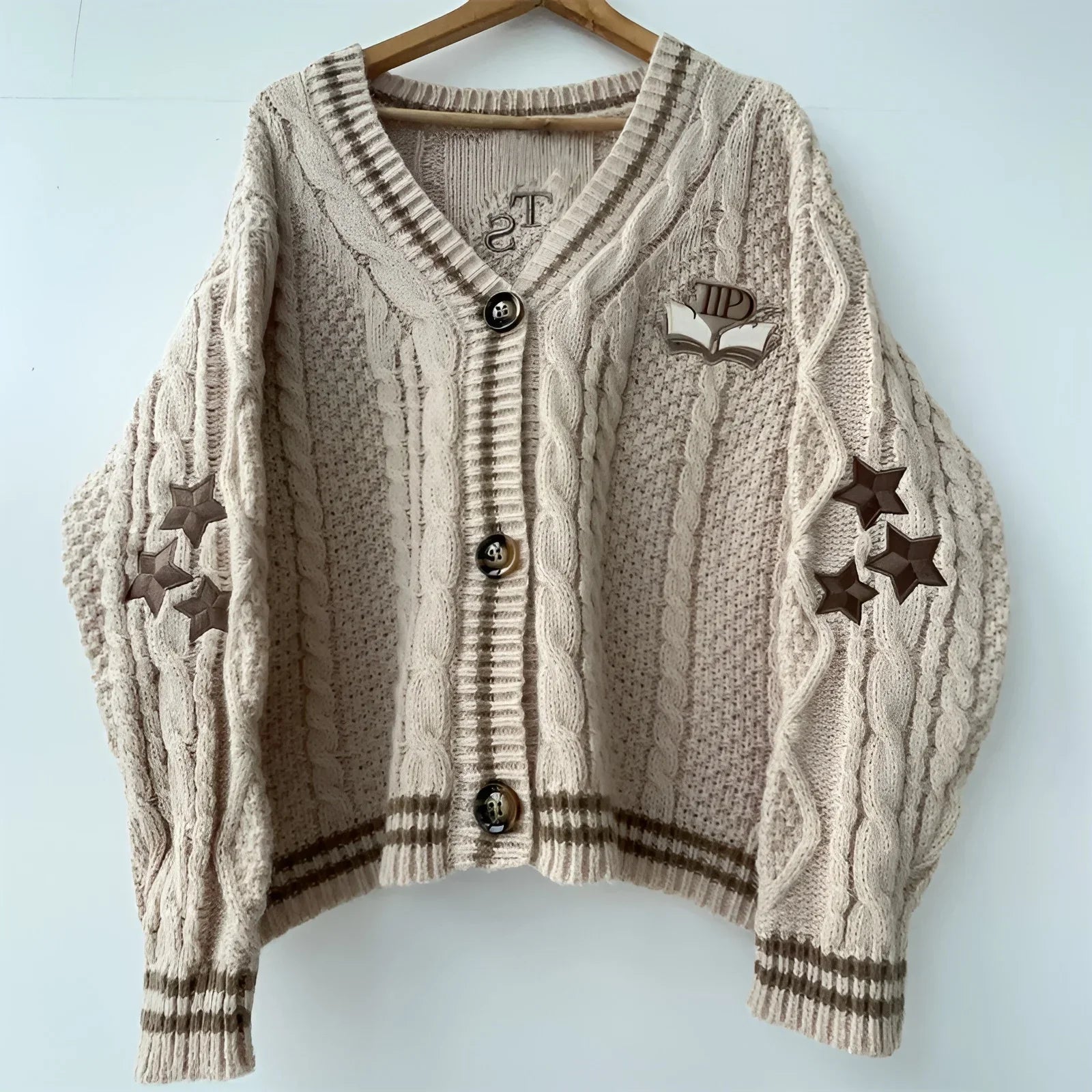 Women Autumn Cotton Star Embroidery Khaki Knitted Cardigans - Premium Cardigan from Craftklart Dropship - Just $21.40! Shop now at Craftklart.store