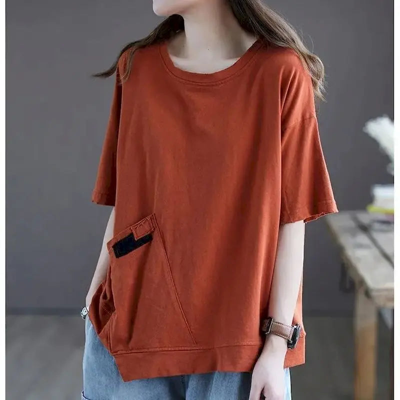 Women's 100% Cotton Korean Style Loose Casual T-Shirt - Premium T-Shirt from Craftklart Dropship - Just $17.89! Shop now at Craftklart.store