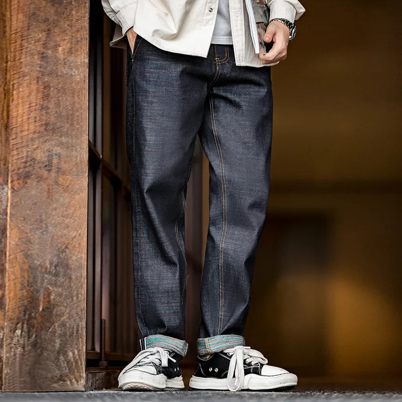 Craftklart Dropship Quiet n Heavy 13.5oz raw denim straight fit selvedge jeans, showing the textured denim fabric and classic fit.
