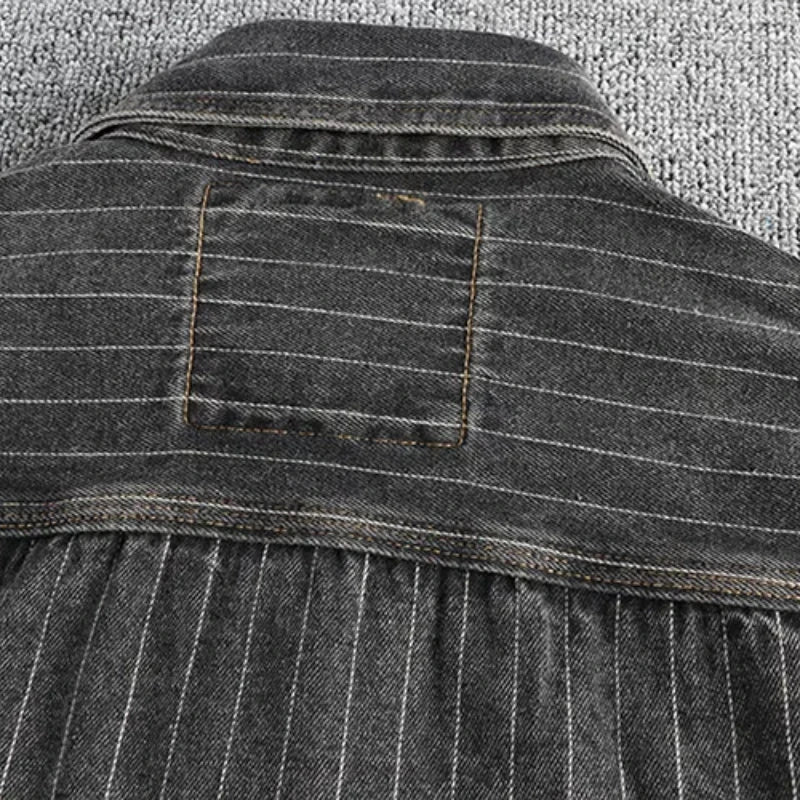 Heavy Urban Men's British Black Grey Striped Denim Shirt