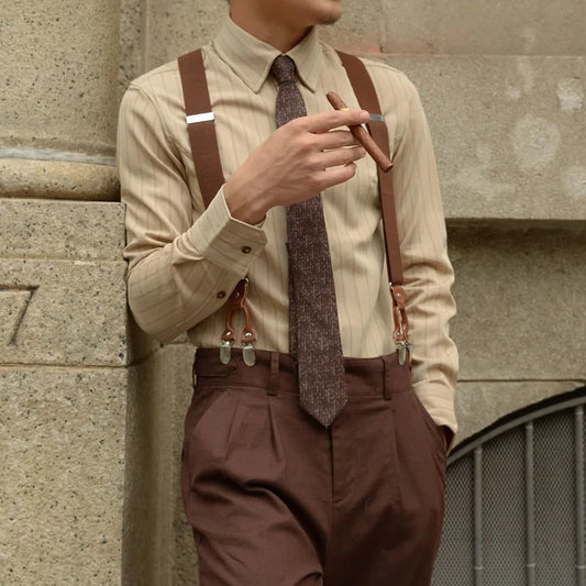 Retro Striped Shirt Men's Draped British French Shirt
