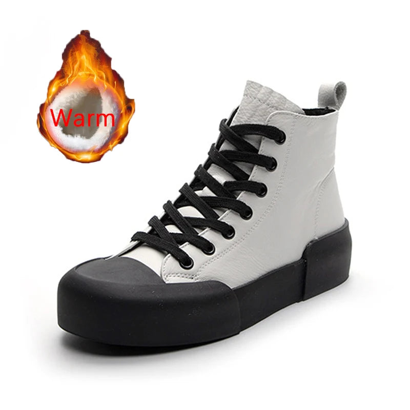 Women's Cowhide  Genuine Leather High Top Sneakers - Premium Boots from Craftklart Dropship - Just $58.68! Shop now at Craftklart.store