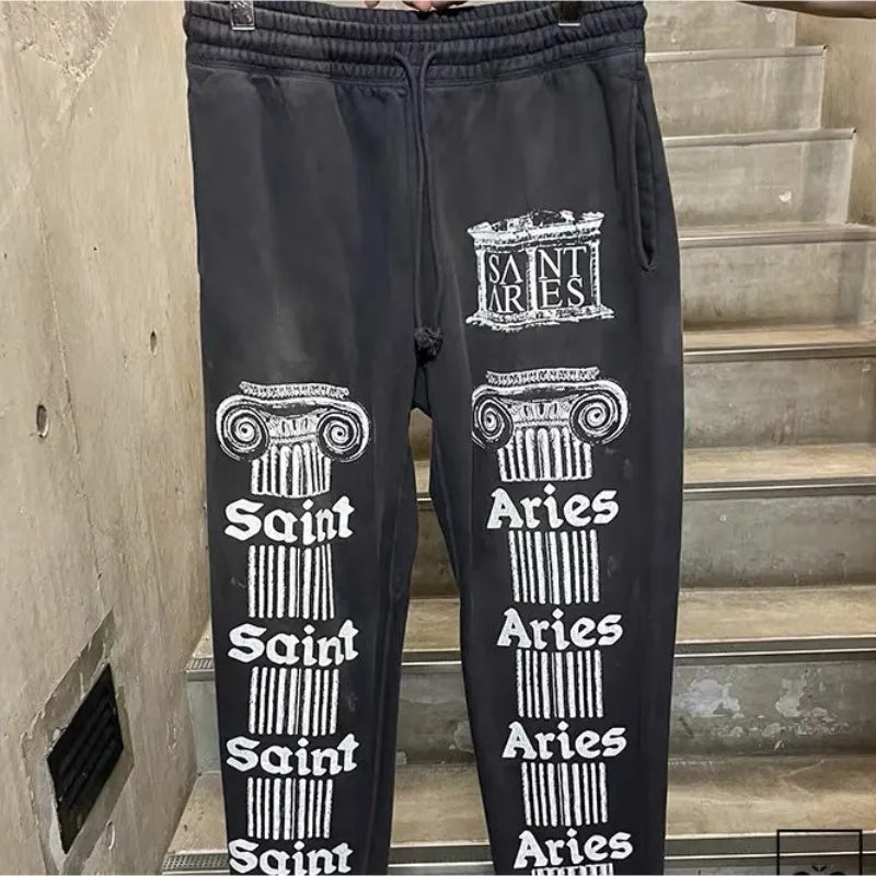Heavyweight Cotton Black Saint Hoodies Set Hiphop Street Sheep Retro Print Letter Slogan Hoody Casual Pants Men Women Tracksuit