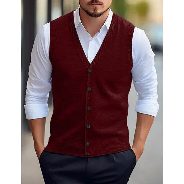 Men's Knit Sweater Vest — V-Neck Sleeveless Pullover