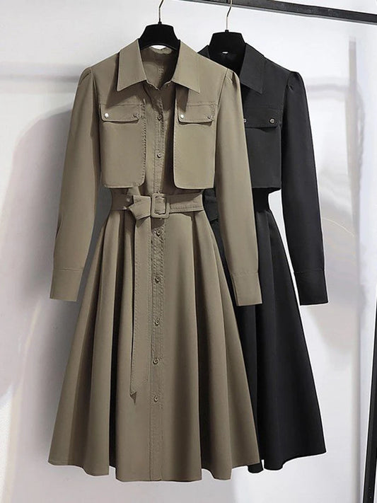 Women Spring Autumn High End Long Sleeve Dress With Belt Slimming Fit Waist Design Casual Single Breasted Mid Length Dresses -  "Urban Fashion & Streetwear | Craftklart"
