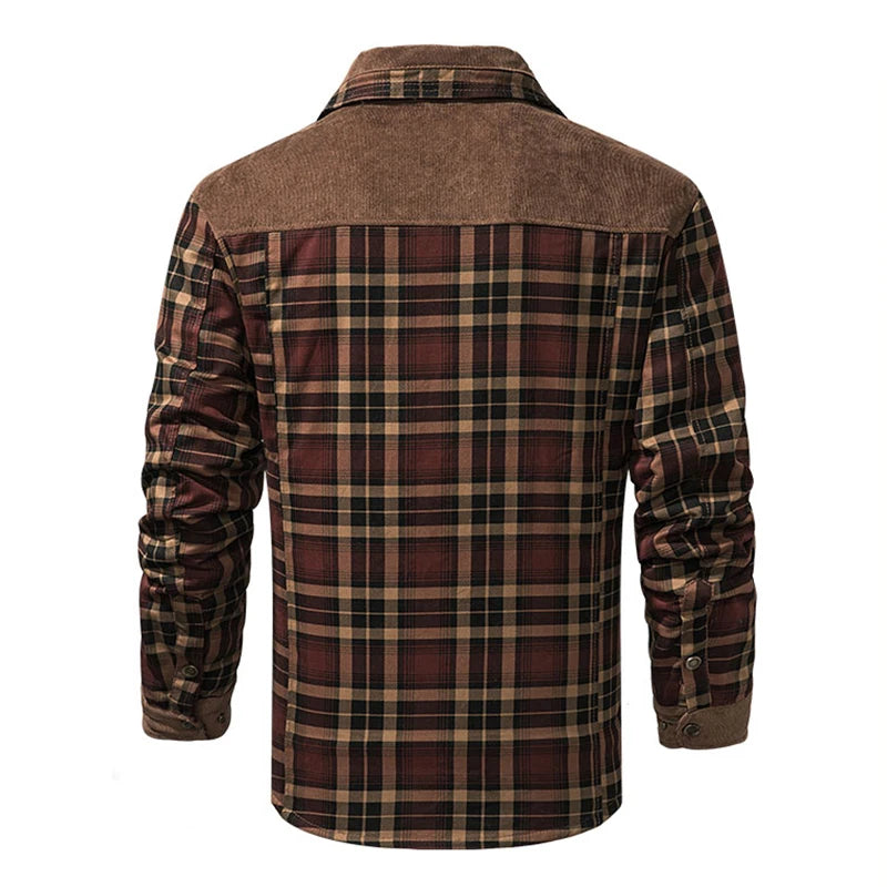 Cotton Plaid Jacket Autumn Men Casual Multi-Pockets Coat