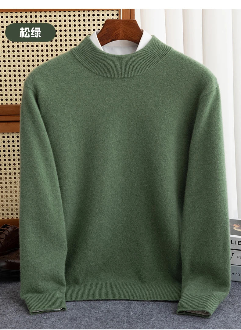 New Fashion Men's 100% Wool Pullover Half-high Collar Sweater - Craftklart.store