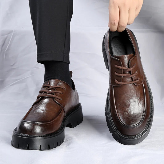 Urban Casual Men's  Genuine Leather British Style Thick Bottom Work Shoes