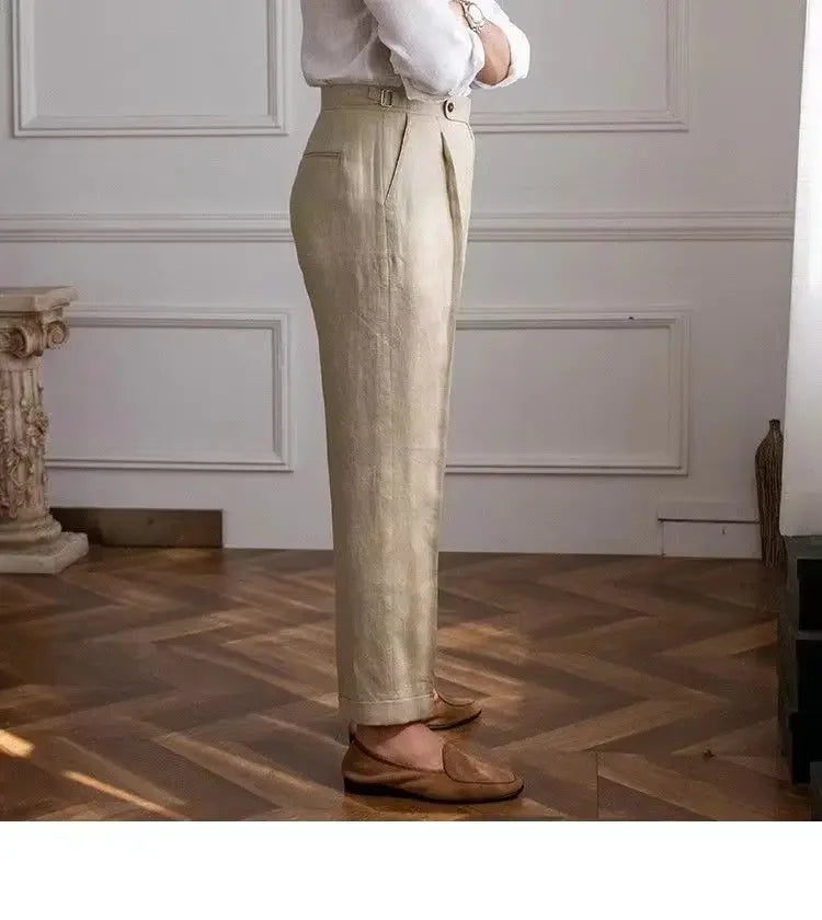 Light beige Linen Trouser from Craftklart, stylish men's pants with a relaxed fit and front pockets, ideal for casual streetwear.